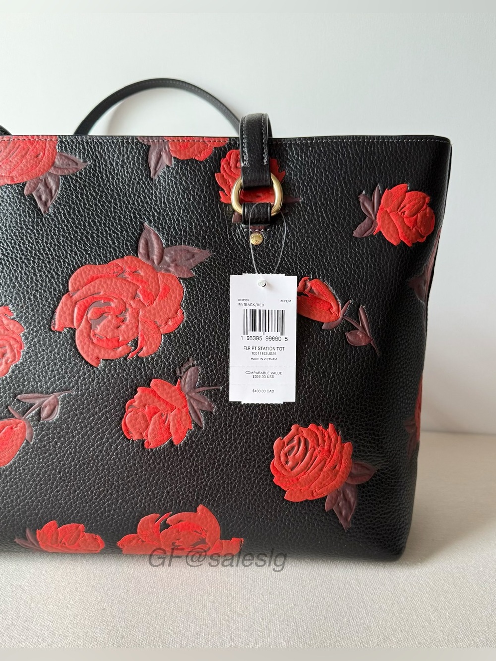 NWT Coach Black/Gold Station Tote Red Flower multiple pockets CCE23 - Picture 9 of 14